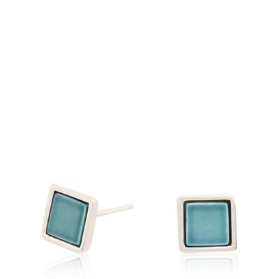 Silver plated 'mop' square stud earrings